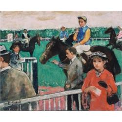 Francois Gall, 1912-1987 French, Apres La Course, Oil on canvas, Signed, 8.75 by 10.5in.,...