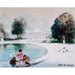 Jules R. Herve, 1887-1981 French, Bassin du Louvre, Oil on canvas, Signed; also signed and t...