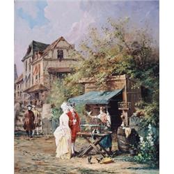 G. Chabrier, 19th Century French, The Parrot Seller; Winter Sleigh, A pair of oils on canvas d...