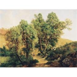 DeFrancesco, 19th Century Italian, Figure on a Country Lane, Oil on paper laid on canvas, Si...
