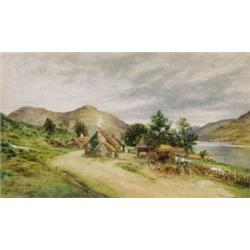 Waller Hugh Paton R.S.A., 1828-1895 Scottish, Lochside Hamlet, Watercolour, Signed, titled a...