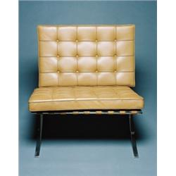 A pair of Chrome & Leather "Barcelona" Side Chairs, L. Mies Van Der Rohe, A pair of chromed meta...