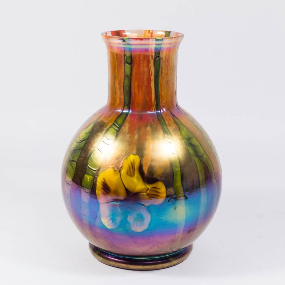 Czechoslovakian Art Glass Vase with Flowers