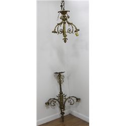 2 Louis XVI Style Gilt Bronze 3-Light Chandeliers