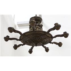 Art Deco Figural Cast Bronze & Brass Chandelier