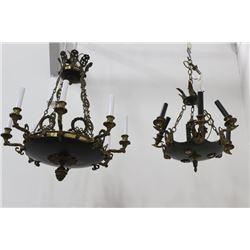 2 Empire Style Gilt Metal & Tole Chandeliers