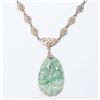 Image 1 : Carved Jade Pendant on Silver Floral Chain