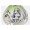 Image 2 : Art Glass Silver Overlay Green Vase with Flowers