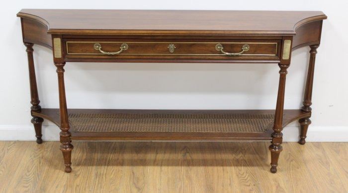 Walnut Console Table With Cane Shelf