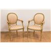 Image 1 : Pair Louis XVI Style Striped Upholstered Fauteuils