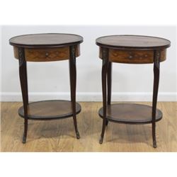 Pr French Style Oval Inlaid Bronze Mounted Tables