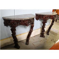 Pair Modern Black Forest Demilune Consoles