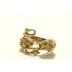 :18K Gold Double Lion Head & Tail Pinky Ring