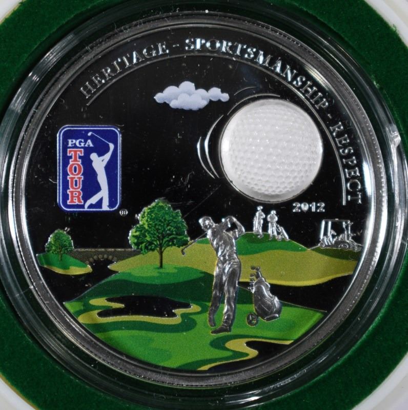 PGA TOUR SILVER 3D COIN 2012 5 "GOLF BALL" .925 PROOF in ORIGINAL GOLF