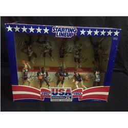 HAND SIGNED 1992 TEAM USA "DREAM TEAM" STARTING LINE UP BASKETBALL TEAM FIGURES IN BOX