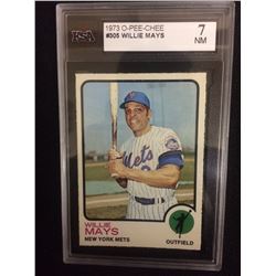 1973 WILLIE MAYS 0-PEE-CHEE BASEBALL TRADING CARD #305 NM 7 NEW YORK METS