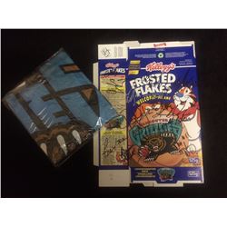 AUTOGRAPHED VANCOUVER GRIZZLIES BASKETBALL TEAM ON FROSTED FLAKES BOX W/ GRIZZLIES BANNER