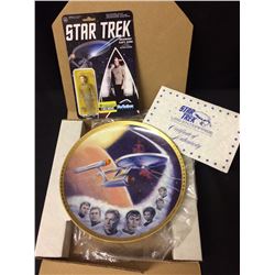 STAR TREK COLLECTIBLE ENTERPRISE STARSHIP PLATE W/ VINTAGE ACTION FIGURE W/ COA