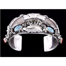 Navajo Bear Claw & Turquoise Sterling Bracelet GE