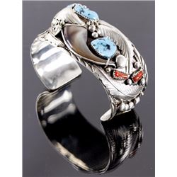Navajo Sterling Turquoise Bear Claw Bracelet E.S.