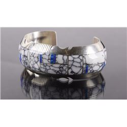 Navajo White Buffalo Turquoise Opal Sterling Cuff