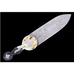 Plains Beaver Back Dag Knife Silver Inlay 19th C.