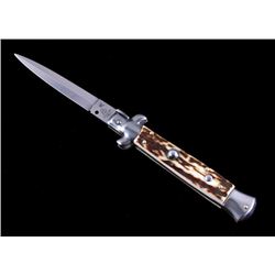 Italian Made Stag Horn Stiletto Switchblade Knife