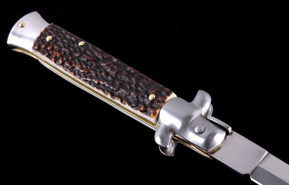 Italian Made Stag Horn Stiletto Switchblade Knife