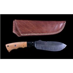 CFK Damascus Olive Wood Custom Knife & Scabbard