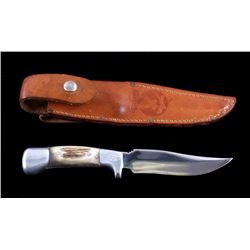 Ruana "M" Stamp Hunter Knife & Leather Scabbard