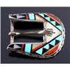 Image 2 : Zuni Sterling Silver Inlaid Ranger Belt Buckle Set