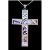 Image 1 : Zuni Inlaid Mosaic Large Cross Necklace by M.Y.