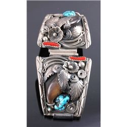 Navajo Sterling & Turquoise Bear Claw Watch Band