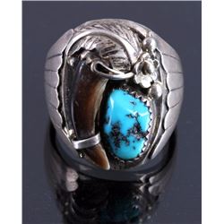 Navajo Sterling Silver Turquoise Bear Claw Ring