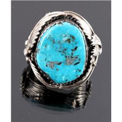 Signed Navajo Sterling Silver and Turquoise Ring