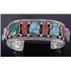 Image 3 : Navajo Turquoise Coral & Malachite Sterling Cuff