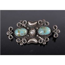 Navajo Old Pawn Sterling And Turquoise Pin Signed