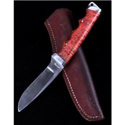 Custom L Ramon Dyed Burl Handle Knife & Sheath