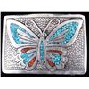 Image 2 : Navajo Signed Turquoise & Coral Tooled Buckles