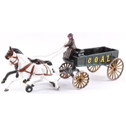 Early Cast Iron Toy Horse Drawn Coal Wagon