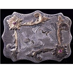14K & Sterling Silver Vogt Jeweled Belt Buckle