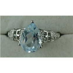 3.5CT BLUE TOPAZ + DIAMOND RING. PEARCUT. LIVELY SKYBLUE 2 DIAMONDS, INCLUDES $400 CERTIFICATE