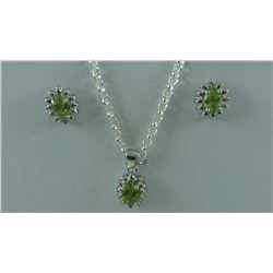 NEW PERIDOT + DIAMOND EARRING AND NECKLACE SET. 1.50CT OVAL CUT INCLUDES $400 CERTIFICATE