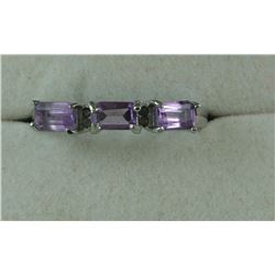 1CT AMETHYST + DIAMOND BAND RING. 3 EMERALD CUT AMETHYSTS + 4 DIAMONDS INCLUDES $375 CERTIFICATE