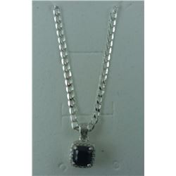 BLUE SAPPHIRE + DIAMOND NECKLACE. 1.25CT SQUARE CUT SAPPHIRE INCLUDES $300 CERTIFICATE