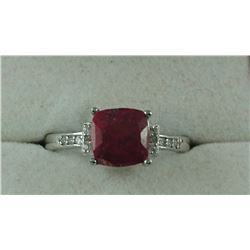 2.20CT RUBY + DIAMOND SOLITAIRE RING. PRINCESS CUT. 2 DIAMONDS INCLUDES $350 CERTIFICATE