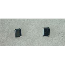 NEW 2.40CT BLACK SAPPHIRE STUD EARRINGS. EMERALD CUT. STERLING SILVER INCLUDES $250 CERTIFICATE
