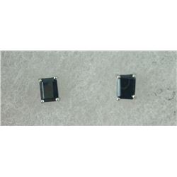 NEW 2.40CT BLACK SAPPHIRE STUD EARRINGS. EMERALD CUT. STERLING SILVER INCLUDES $250 CERTIFICATE