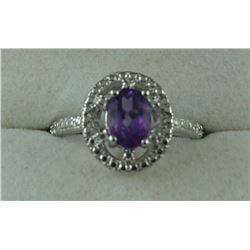 1CT PURPLE AMETHYST + DIAMOND RING. OVAL CUT. VS CLARITY. STERLING SILVER. RETAIL VALUE $300