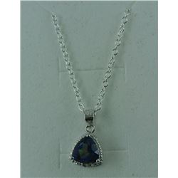 TRILLION CUT MYSTIC TOPAZ + DIAMOND NECKLACE. OCEAN BLUE COLOR. 18  CHAIN RETAIL VALUE $300